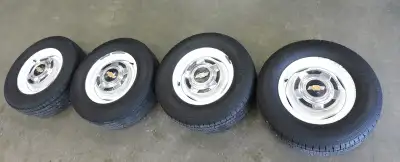 4 15X7 rims with 5X5 bolt pattern and Chev center caps included. BFG's are P225/70R15 and date coded...