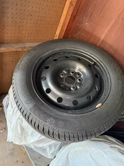 Selling 4 Continental Viking Contact 7 winter tires, size 205/60R16 on a steel rim. Used for one sea...