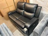 Black leather Power Recliner loveseat sofa with usb and cup hold