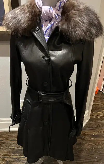 Stunning luxurious Mackage Leather Trench Coat (S), View more