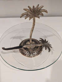 Silver Plated Palm Tree Design Cheese Plate & Knife 