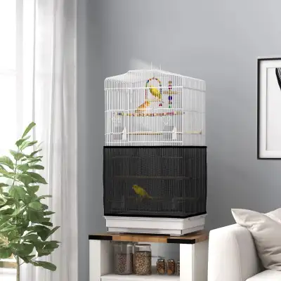 36"H, Bird Cage with Accessories,  Mesh Cover, Tray, White, View more