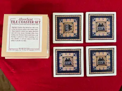Absorbent 4 Tile Coaster Set, US Made, New, View more