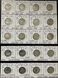 1992,1999 &,2000 Canada 25c 92.5% Silver.(20 Coin's) Melt Value