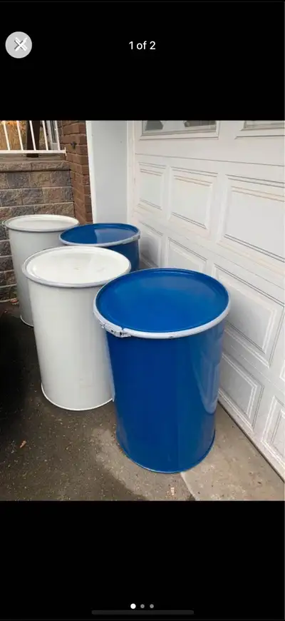 BLUE ONLY Metal Barrels/Drums 45 gallon with lids, View more