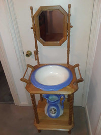 Wash stand, basin and pitcher