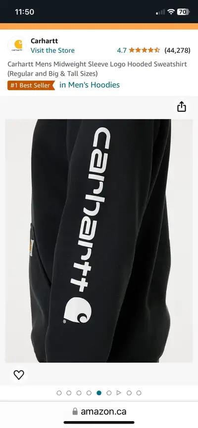NEW Men’s black mid weight Carhartt logo sleeve hooded sweatshirt Xmas gift that doesn’t fit new but...