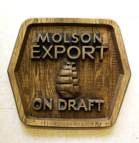 VINTAGE MOLSON EXPORT ON DRAFT FAUX WOOD END OF KEG WALL PLAQUE