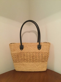 Natural Basket Tote Bag (Leopard Print Lining) *LIKE NEW*