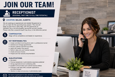 Receptionist (Seasonal, Part-Time to Full-Time Potential), View more