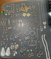 Fashion jewelry (40+ dangling earrings + necklaces, rings)