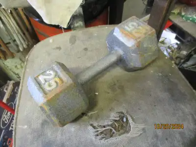 OLD VINTAGE 25 POUND CAST IRON GYM WORK OUT DUMB BELL WEIGHT $30, View more