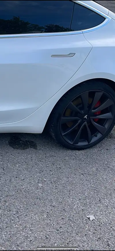 Tires should be replaced Used 20 inch Tesla performance rims. OEM, includes the TPMS (tire pressure...