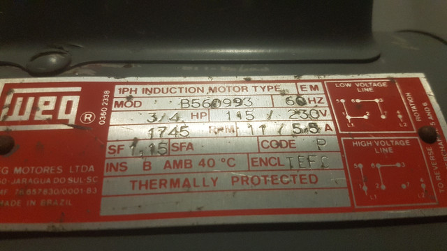 ELECTRIC MOTORS  3/4HP TEFC 1PH DUAL VOLT in Other Business & Industrial in Windsor Region - Image 4