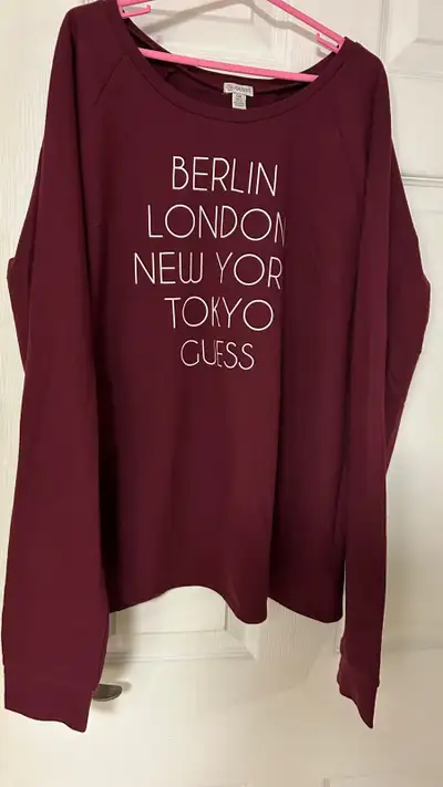 GUESS Burgundy Long Sleeved Crew Neck Open Beautiful Open Back Guess Sweater Large Size