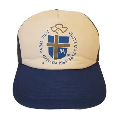 Vintage 80s Papal Visit Snapback Trucker Hat Pope John Paul 1984, View more