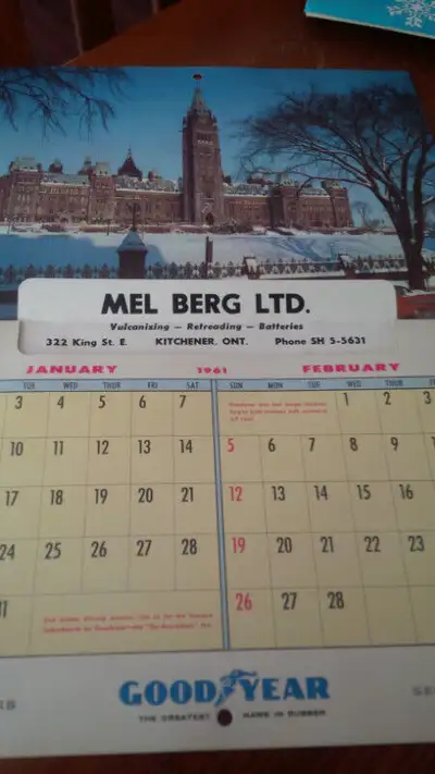 2 Older Calendars, Mel Berg Ltd., Kitchener, Phone SH. 5-5631, View more