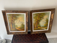 2 vintage oil paintings on canvas by Barry.26”x22”.