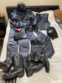 Full set of motorcycle leathers, boots,helmet, gloves 