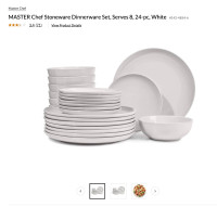 MASTER Chef Stoneware Dinnerware Set, Serves 8, 24-pc, White
