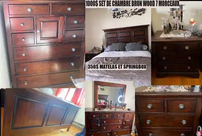 SETS DE CHAMBRE 7 MORCEAUX QUEEN SIZE SOLIDE BOIS 900$ NEG, View more