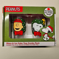 Peanuts Charlie Brown Snoopy Woodstock Christmas Glass & Ice Cub