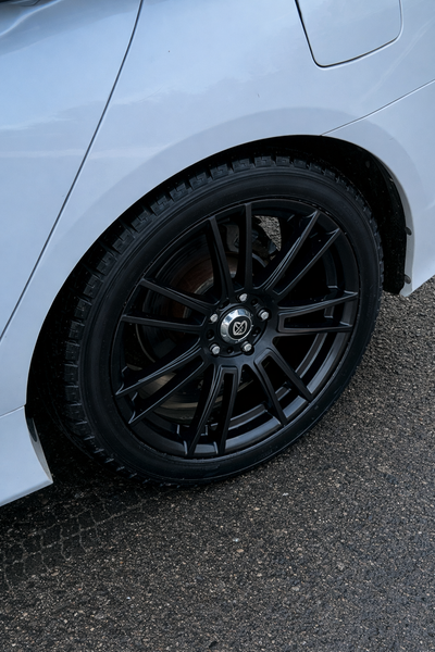 Selling a full set of Enkei T-Fork alloy wheels painted Satin Black, mounted with Rovelo S-677 winte...