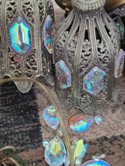 HOLLYWOOD REGENCY. SWAG LAMP. JEWELED TULIP CHANDELIER. GOTHIC., View more