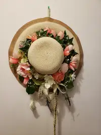 Hat wreath with flowers and ribbon, spring/summer , new 