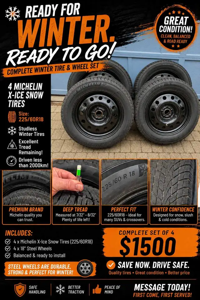 Michelin X-Ice Snow Tires 225/60R18 in Tires & Rims in Cambridge - Image 2