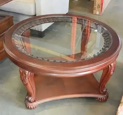 Ashley mahogany glass coffee table, View more
