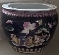 Vintage Chinese Hand Painted Porcelain Fish Bowl with Koi Fish