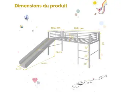 Lit toboggan pour enfant 3 ans et plus. La glissade est rouge la base de metal est grise. Acheté il...
