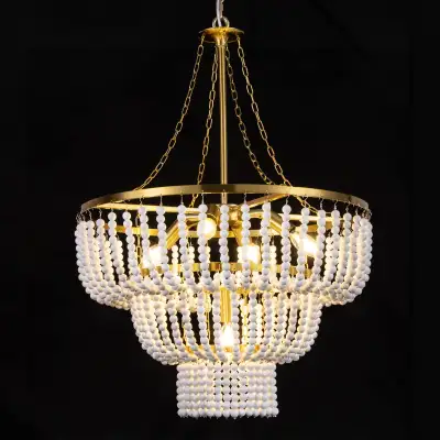 BRAND NEW Wellmet 22” Boho Wood Beaded Chandelier, Gold, View more