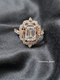IGI 2.0 Carats Emerald Cut Diamond Unique Style Engagement Ring