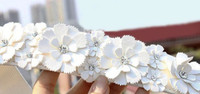 Rhinestone Flower Elastic Stretch Belt Ivory Off-White Cream New