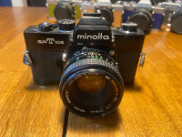 Black Minolta 35mm film camera: new seals, 50mm lens, hard case