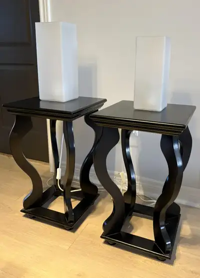 Two Solid Wood Nightstands, End Tables with Two Lamps, View more