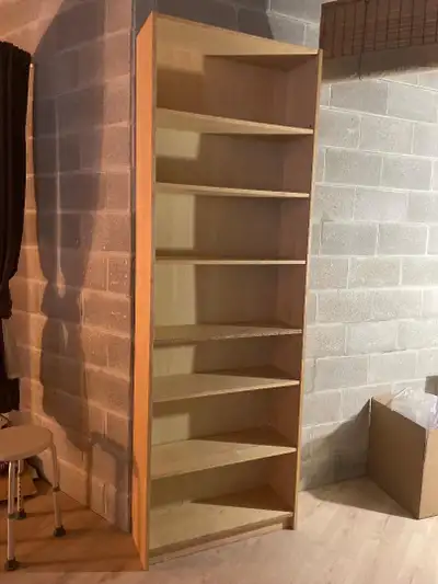 Tall wooden bookcase/shelving unit, View more