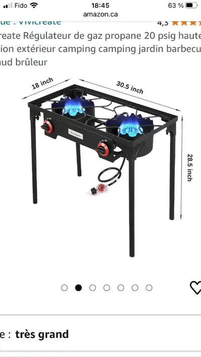 Poêle au propane pour cuisine extérieur à 2 brûleurs