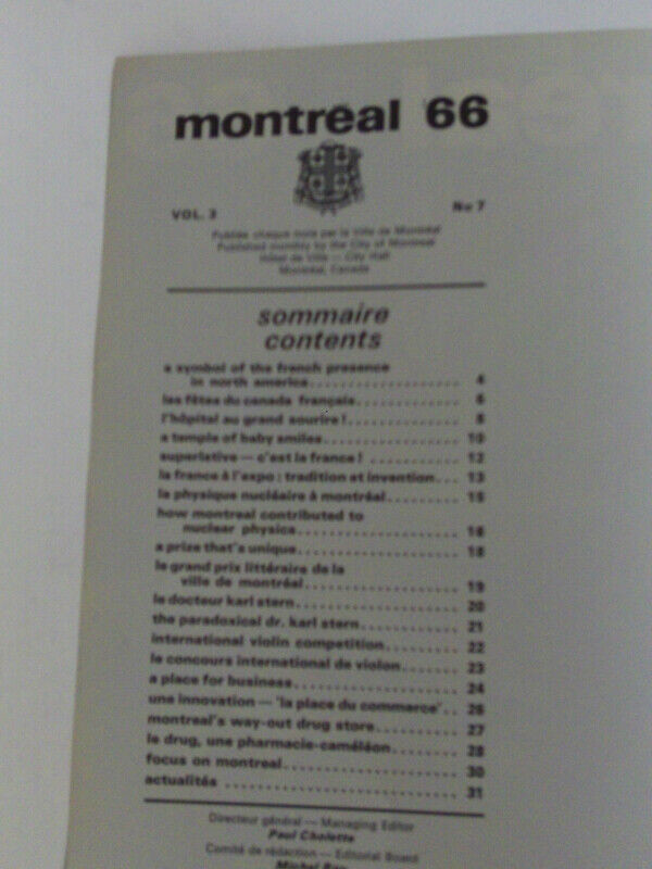 MAGAZINE VINTAGE DE LA VILLE DE MONTREAL JUILLET 1966 dans Art et objets de collection  à Laval/Rive Nord - Image 2