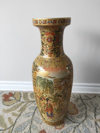 SATSUMA Hand Painted Vase height 24" diameter 9" Vintage