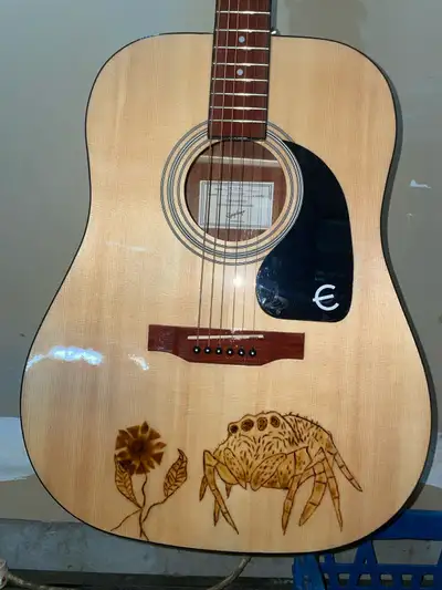 Vintage Yamaha Horse guitar, generic flame violin, spider and mushroom cloud Epiphone guitars availa...
