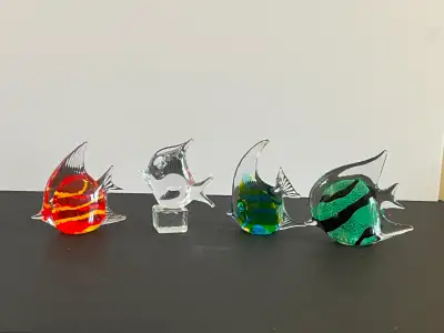 VINTAGE ART GLASS MURANO STYLE ANGEL FISH SET OF 4 PAPERWEIGHT, View more