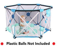(NEW) Baby Playpen BLUE Foldable, Portable, Hexagon, Mesh & Bag