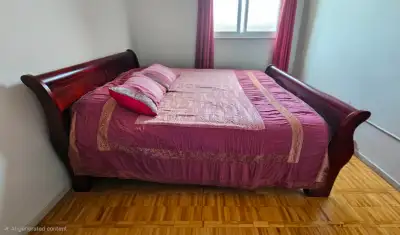 Wooden Sleigh Bed Frame with Box Spring and Nightstand, View more