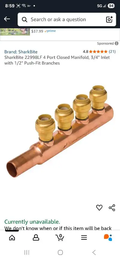 SharkBite 4 Port Closed Manifold, 3/4" Inlet with 1/2" Pu, View more