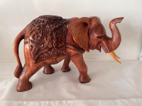 Elephant Statue Hand Carved With Tusks Solid Wood, excellent con