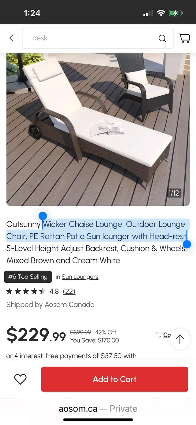 Wicker Chaise Lounge, Outdoor Lounge Chair, PE Rattan Patio Sun  in Patio & Garden Furniture in Markham / York Region - Image 2