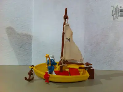 Smurfs - Vintage Smurf Sail Boat Playset with Angler Smurf, View more